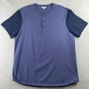 Wallace & Barnes J Crew Men S/S Henley T Shirt Blue L Button Up Cotton Blend Hip